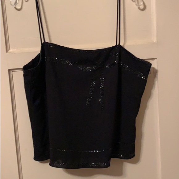 NINE WEST TUXEDO Black tank camisole top Sequin beaded Size 14 - Picture 1 of 4
